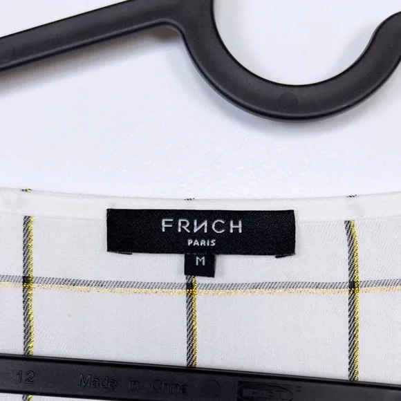 FRNCH Women’s Window Pane Plaid Print Wrap Long Sleeves V- Neck Top White Size M - Picture 2 of 11